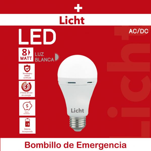 BOMBILLO EMERGENCIA 8W 6500K (LICHT LED) LUZ BLANCA (C/100)