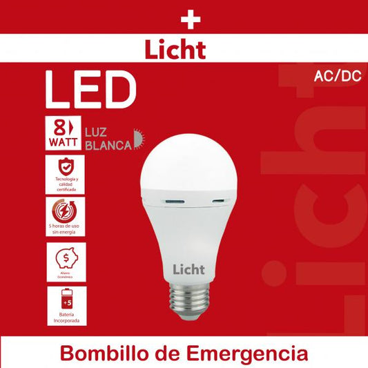 BOMBILLO EMERGENCIA 8W 6500K (LICHT LED) LUZ BLANCA (C/100)