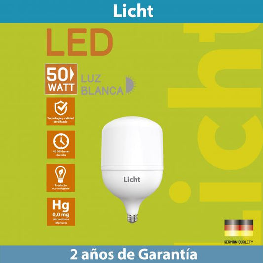 BOMBILLO 50W 6500K (LICHT LED) LUZ BLANCA (C/20)