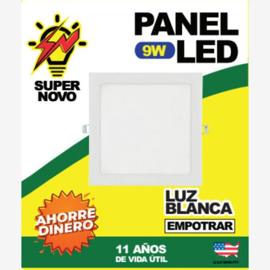 PANEL PARA EMPOTRAR CUADRADO 9W 6500K (SUPER NOVO) LUZ BLANCA (C/40)