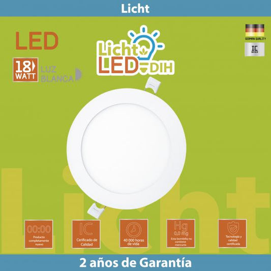PANEL PARA EMPOTRAR 18W 6000K (LICHT LED) LUZ BLANCA (C/30) PANEL REDONDA