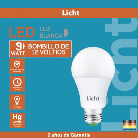 BOMBILLO DE 9W DE 12 VOLTIOS 6500K Luz Blanca (LICHT LED) (C/100)
