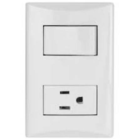 Apagador Sencillo 15A 127VCA y Tomacorriente 15A 127VCA 2P 3H Con Placa Tipo ROYER Blanco (100621148)